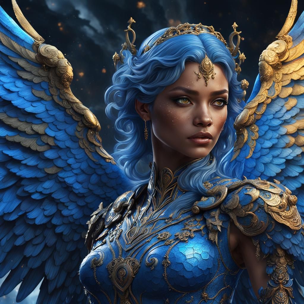 Beautiful Blue Angel Portrait in Detailed Fantasy Art