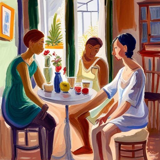 Apothecary Scene in Gouache Style Impressionist Painting