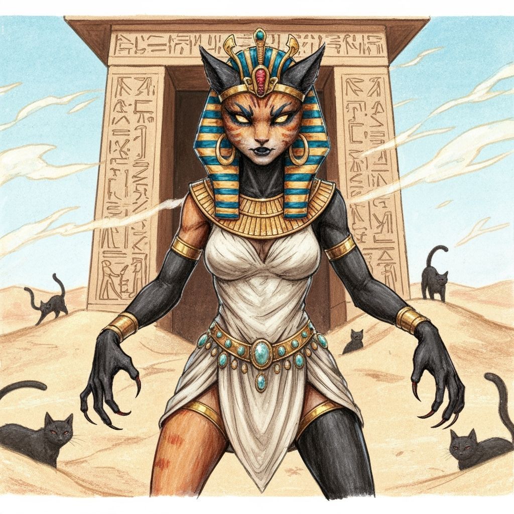 Egyptian Cat Goddess in Fantasy Comic Style