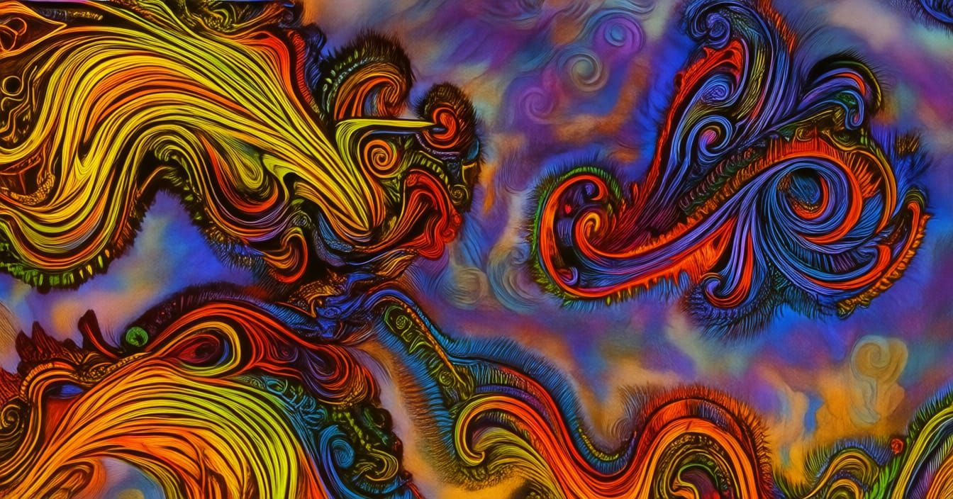 Coupled Figures in Iridescent Ink Drawing