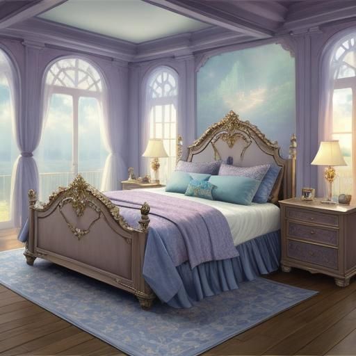 Ethereal Bikini Model on Bed in Fantasy Style