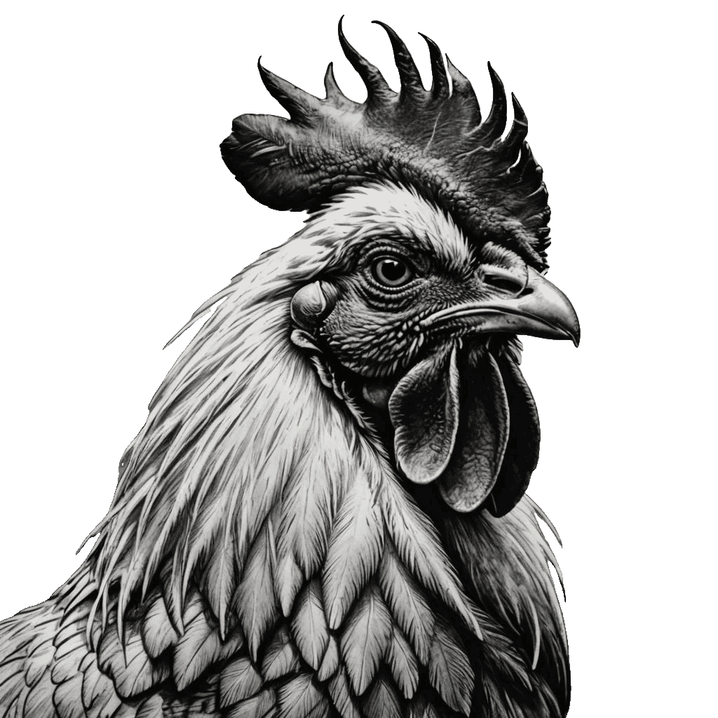 Detailed Rooster Head in Dry Brush Line Art