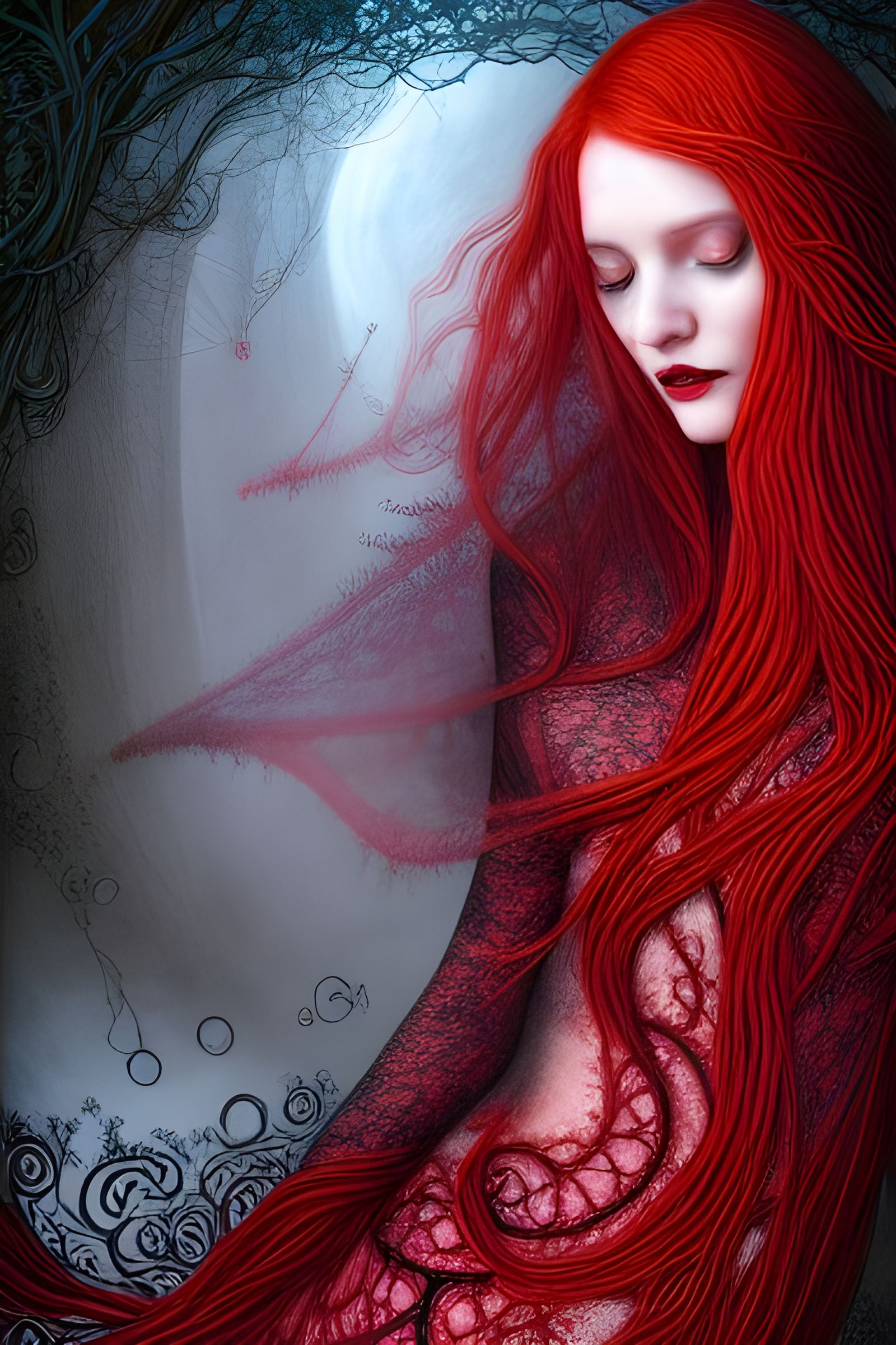 Elegant Witchy Woman Portrait in Fractal Fantasy Style