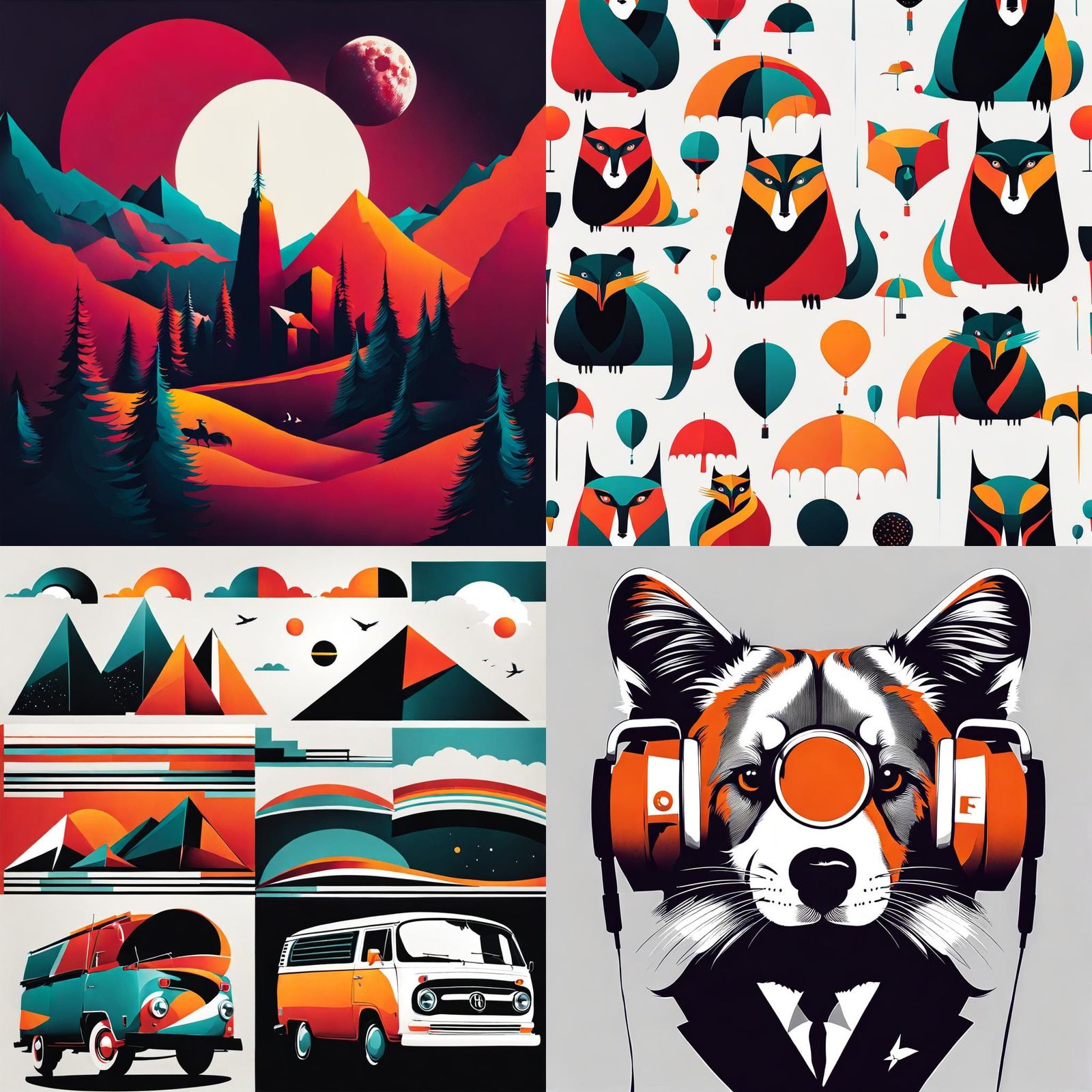 Vibrant Geometric Illustration in Watercolor Style