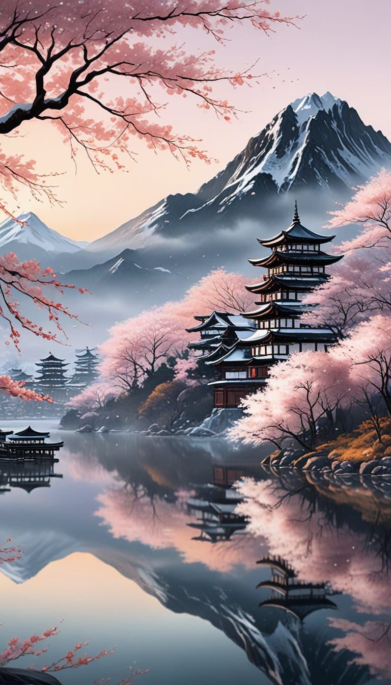 Majestic Sakura Tree in Winter Wonderland