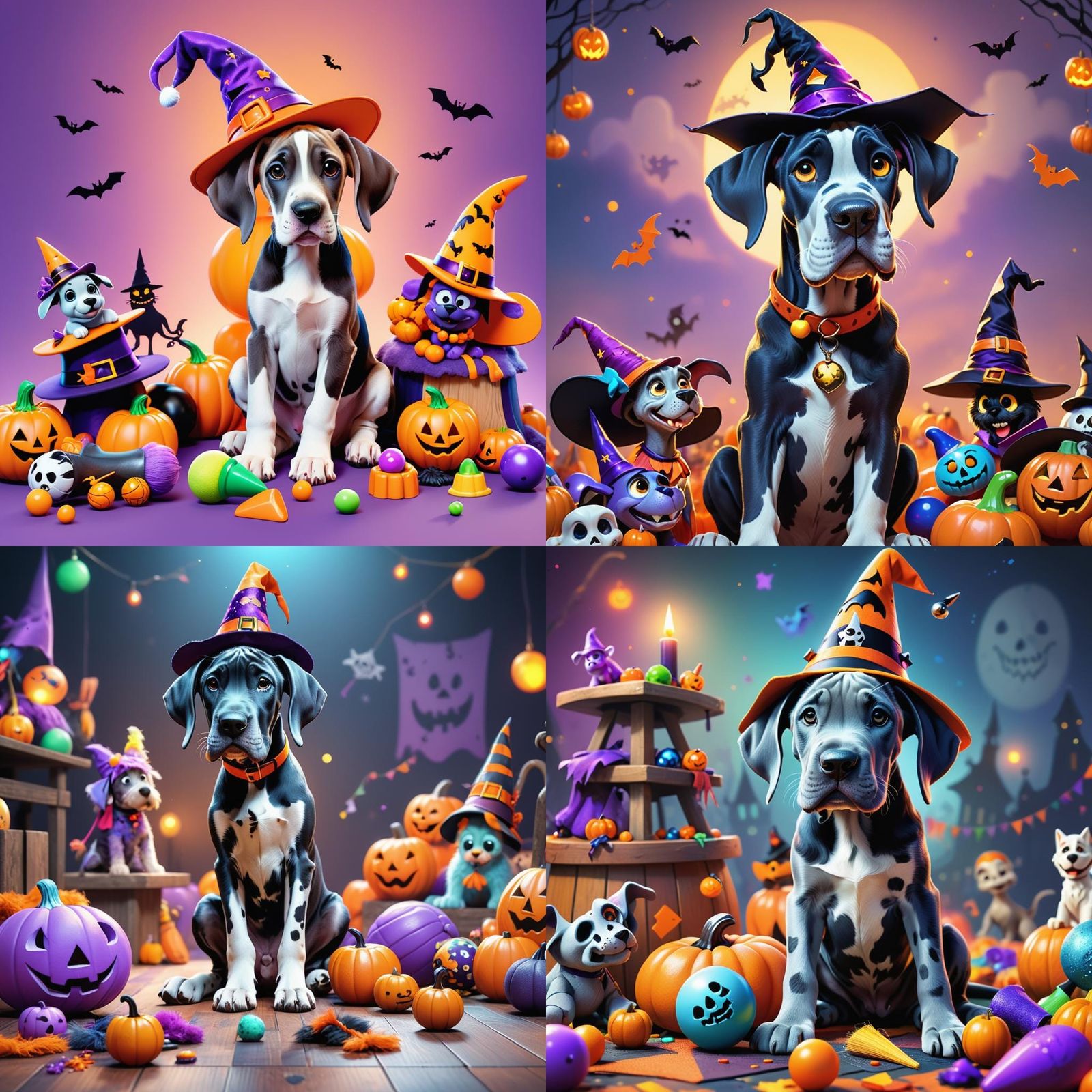 Fawn Great Dane Puppy in Witch Hat: Disney-Style 3D Art