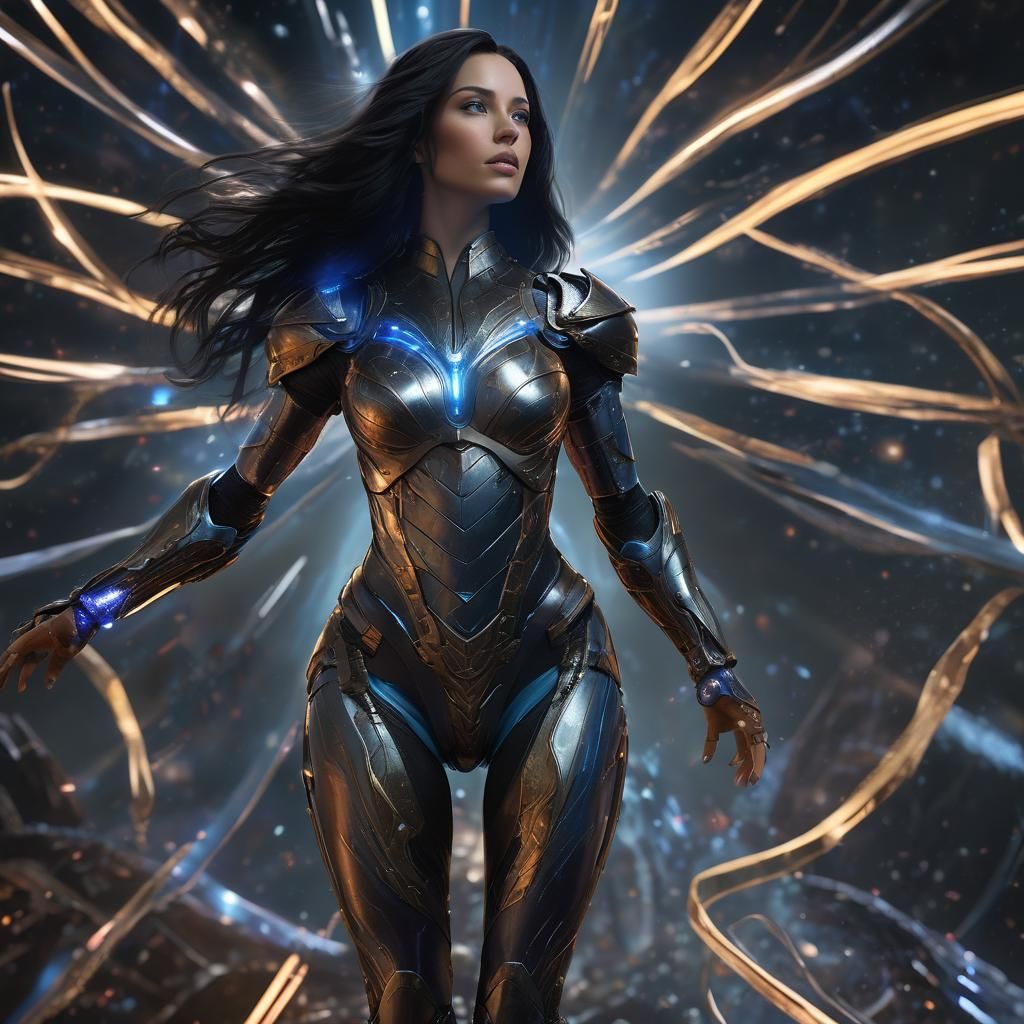 Floating Woman with Psychic Energy in Space