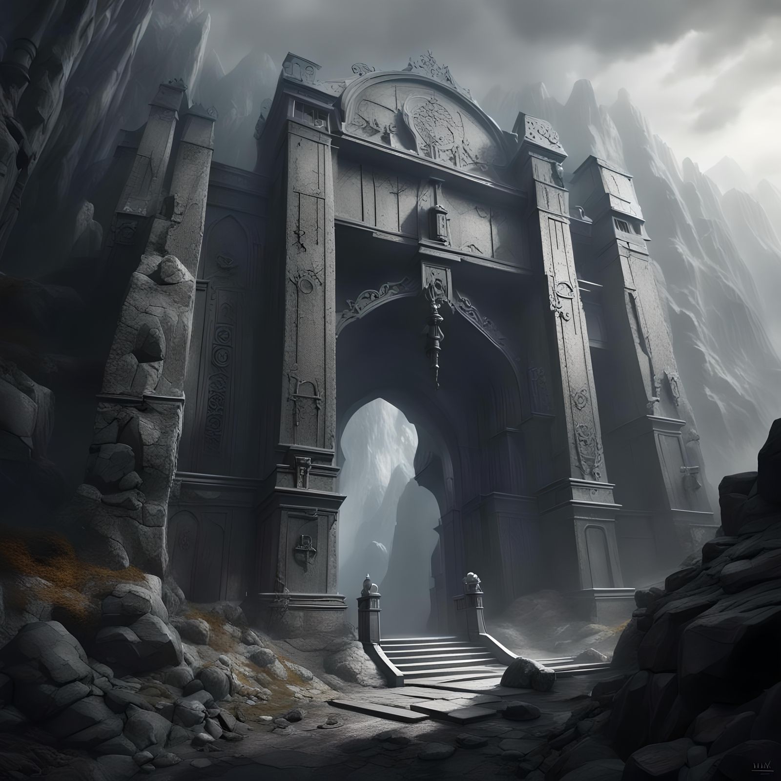 Imposing Entrance to Moria Mines as Matte Painting