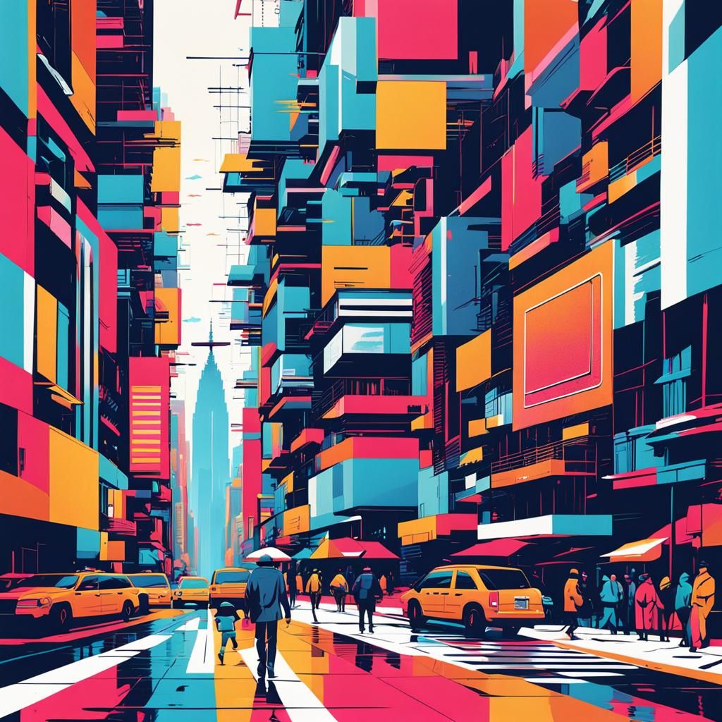 Futuristic New York Street in Pop Art Style