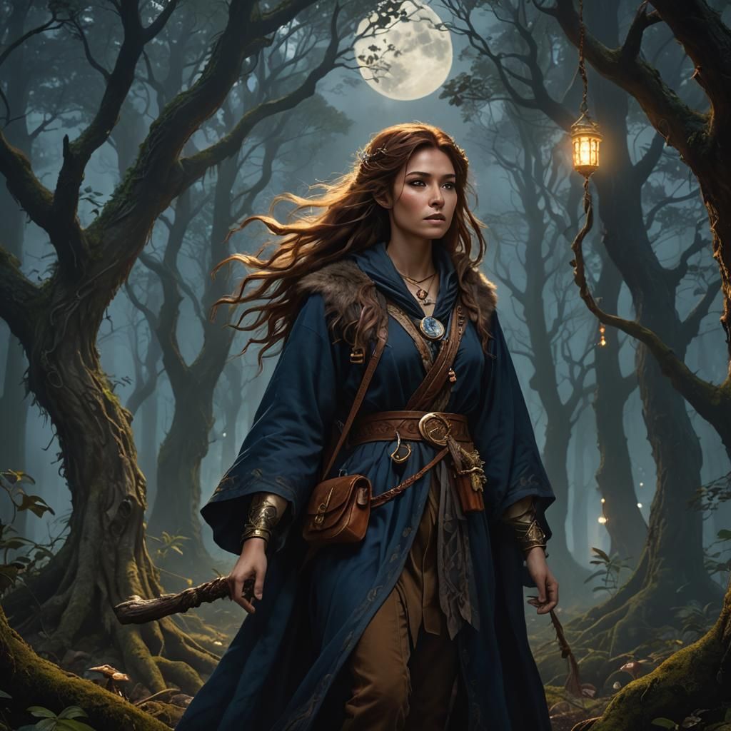 Half-Werewolf Druid in Misty Forest Concept Art