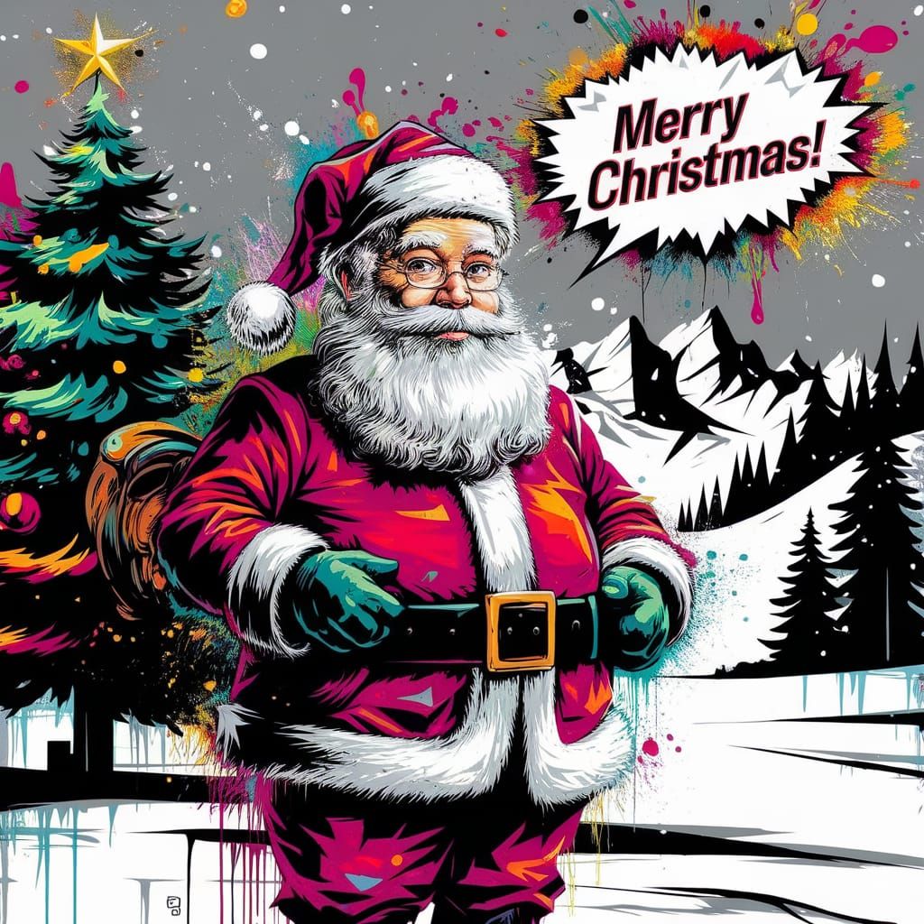 Graffiti Street Art Christmas Scene with Santa