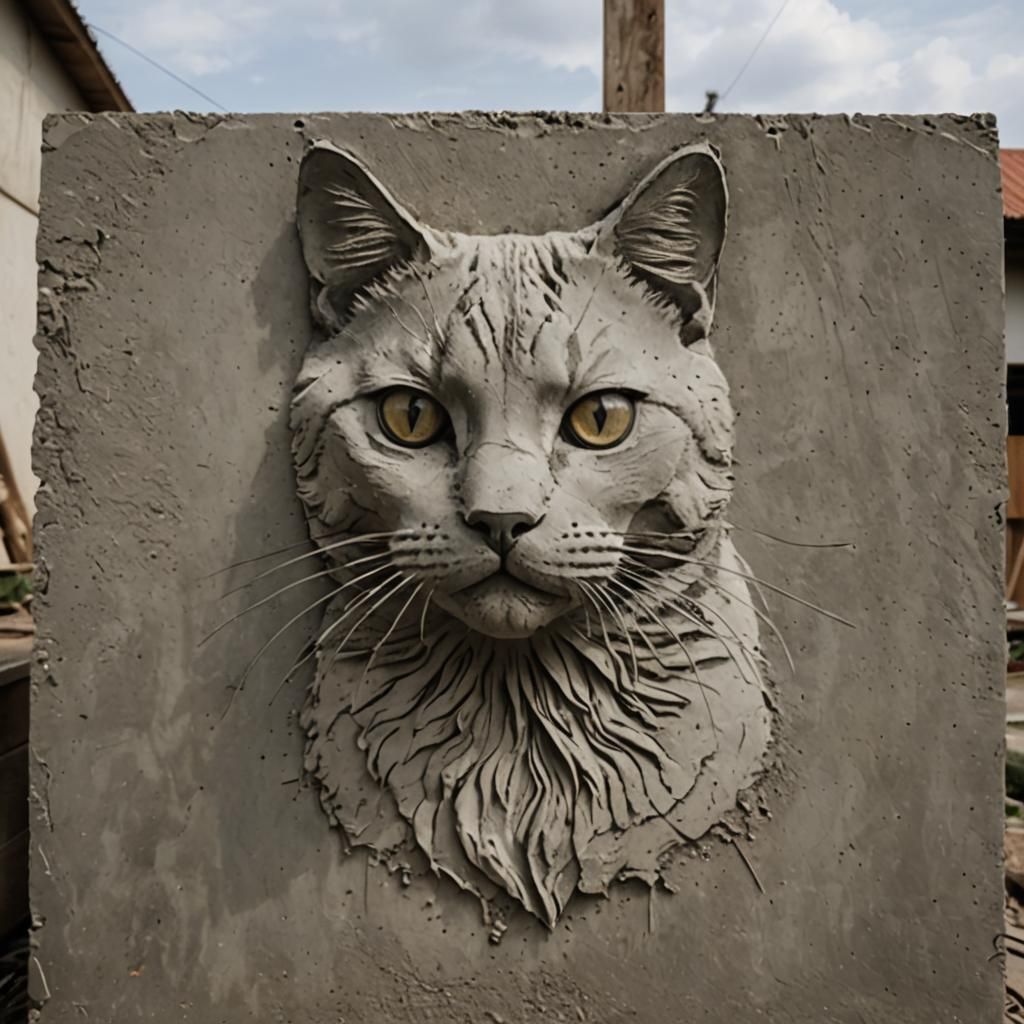 Cement Cat Portrait: Industrial Feline Art