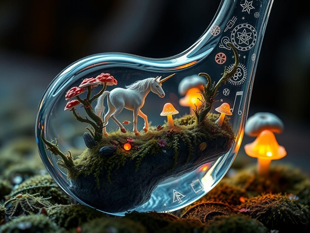 Fantasy Glass Music Note with Unicorn Forest