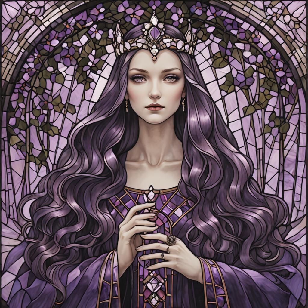 Dark Purple Abstract Stained Glass Art