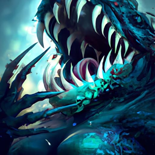 Evil Mermaid: Dark Fantasy Monster in Detailed Matte Paintin...