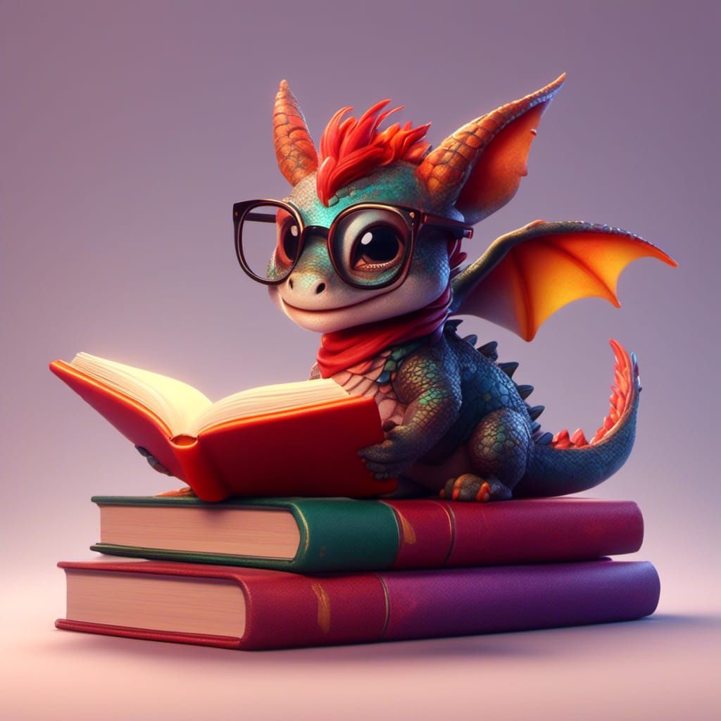 Chibi Dragon Reading: Vibrant Colors and Bold Lines