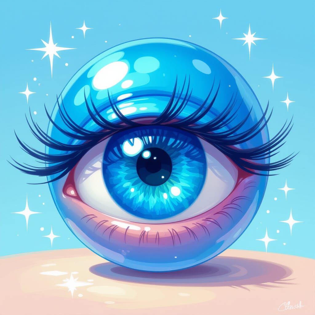 Whimsical Blue Eyeball with Sparkly Highlights