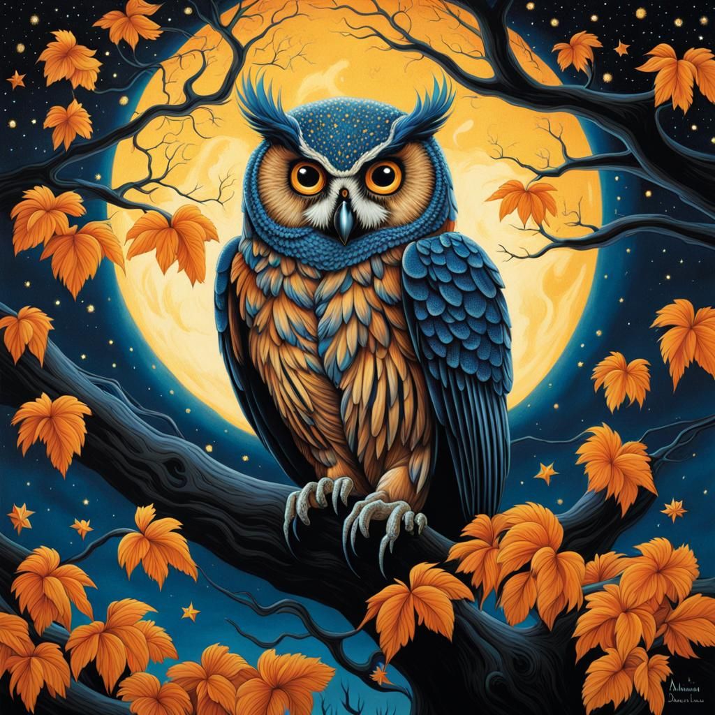 Halloween Owl Under Starry Night Sky