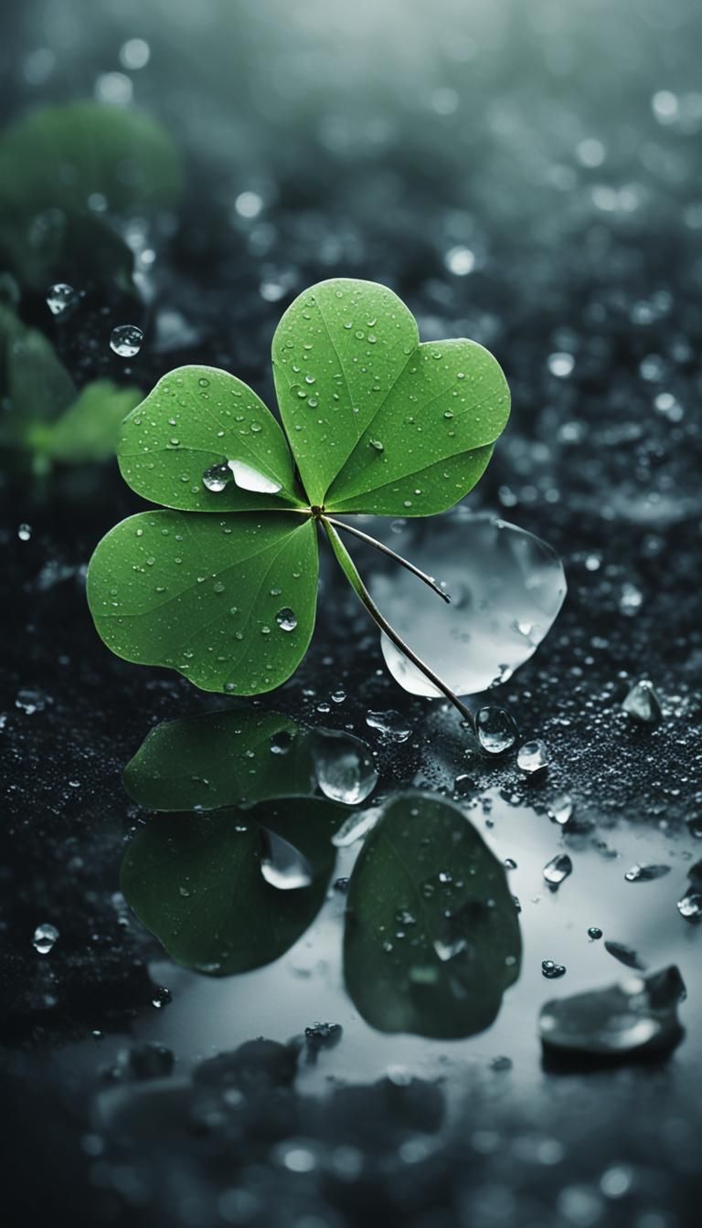 Mystical Clover Surrounded by Mirror Shards in Surreal Style