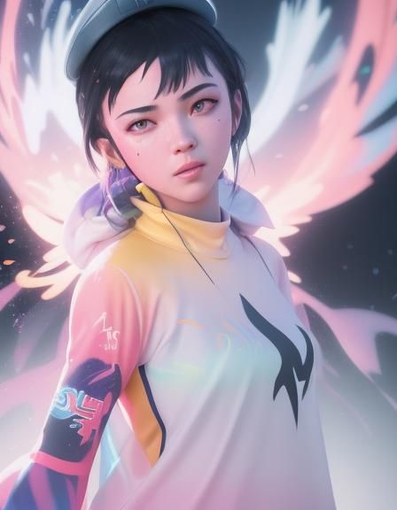 Hyperrealistic Woman in Colorful Graffiti Art