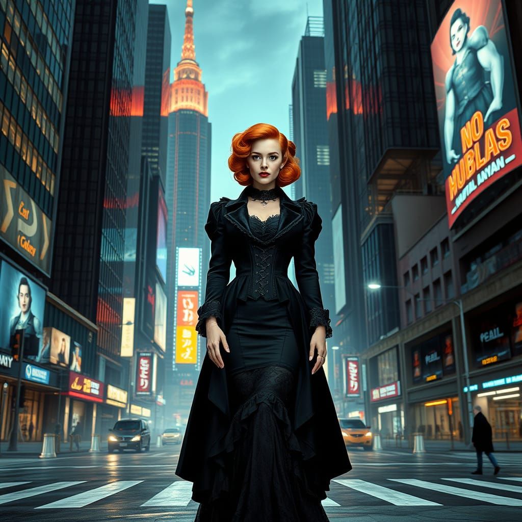 Victorian Dystopia Goddess Emerges from Cyberpunk Shadows