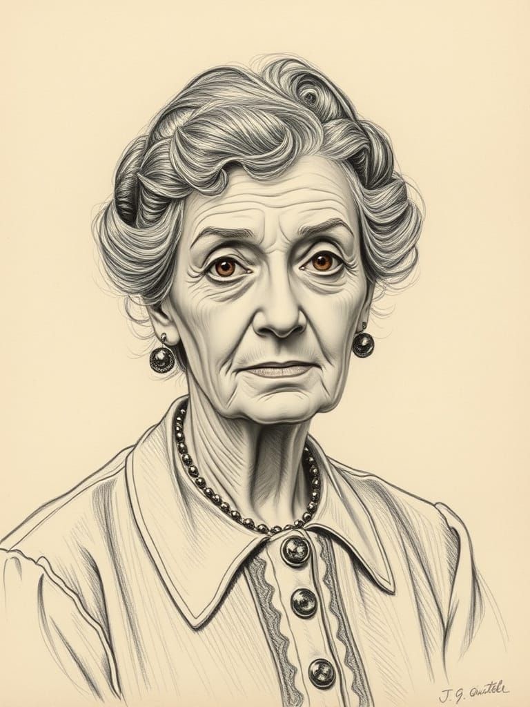 Aunt Glosspan Portrait in Neoclassical Pencil Sketch