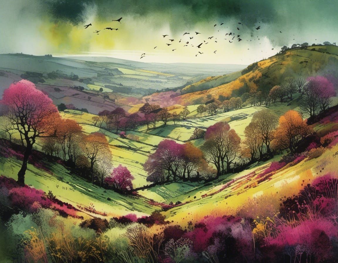 Autumnal Scotland: Intricate Watercolor Landscape