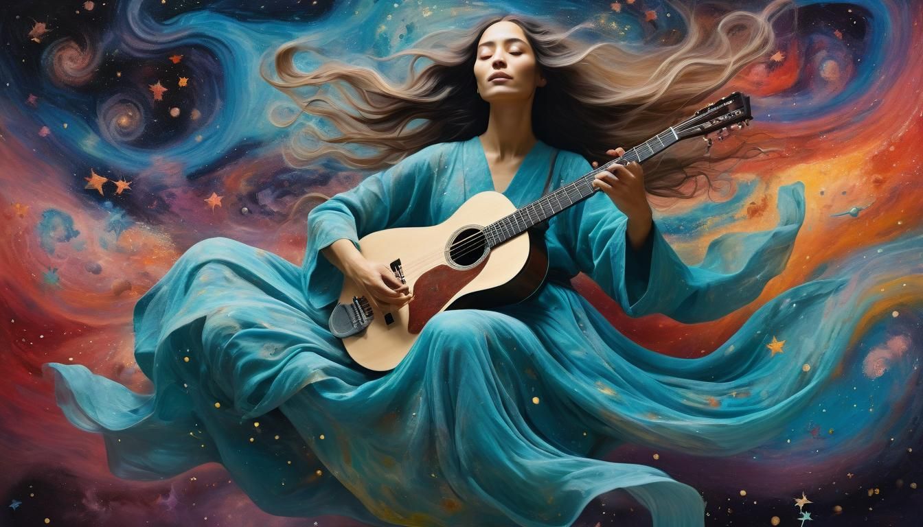 Woman Floating in Nebula: Surrealist Cosmic Painting