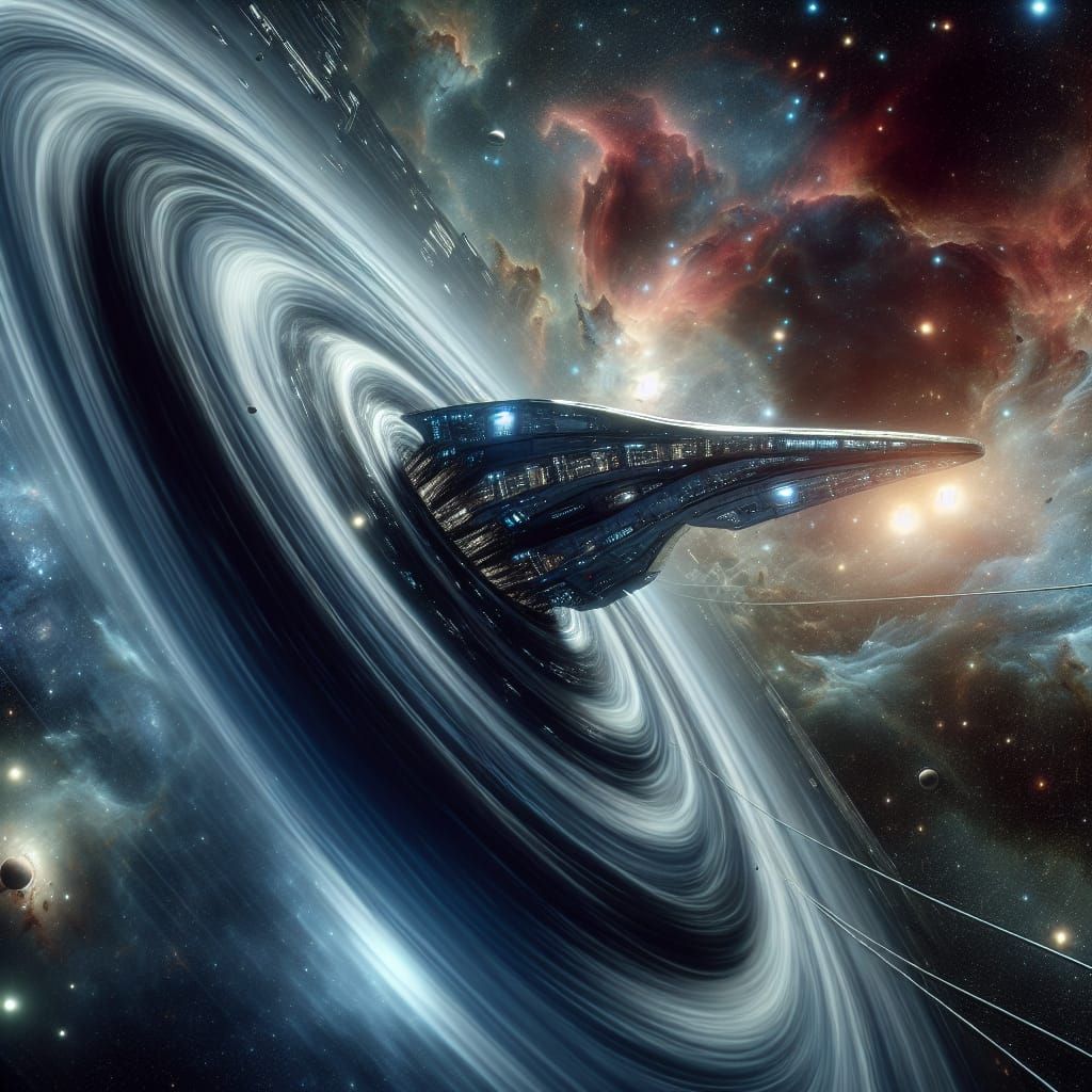 Sci-Fi Spaceship Wormhole Journey Through Cosmos