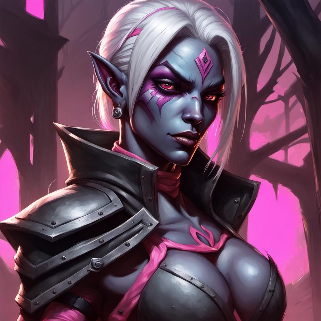 Pink-Eyed Drow Rogue: Sinister Fantasy Art