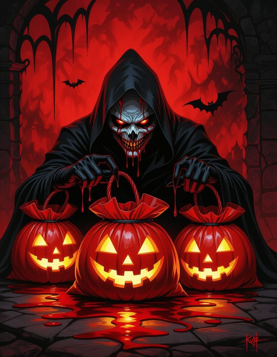 Gothic Halloween Candy Bags Dripping Blood in Red Glow