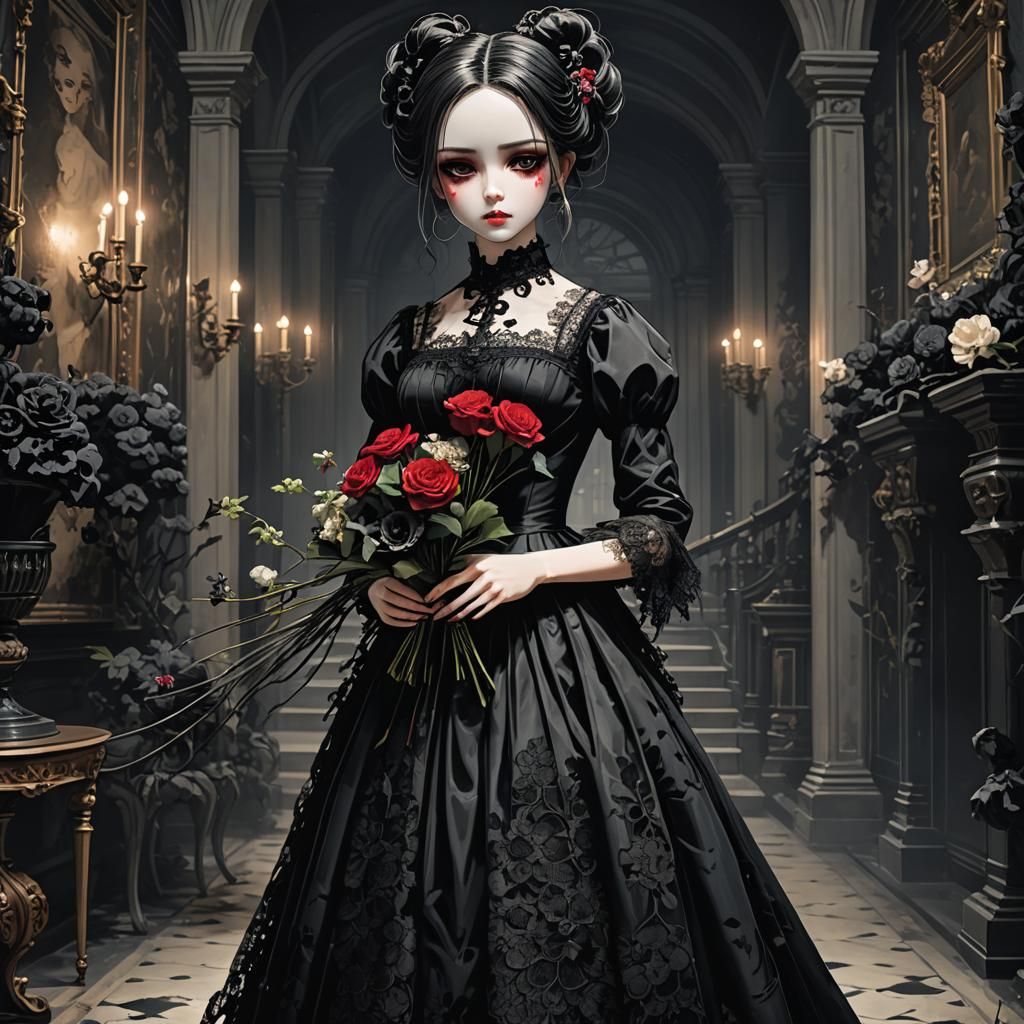 Creepy Gothic Porcelain Doll in Anime Style