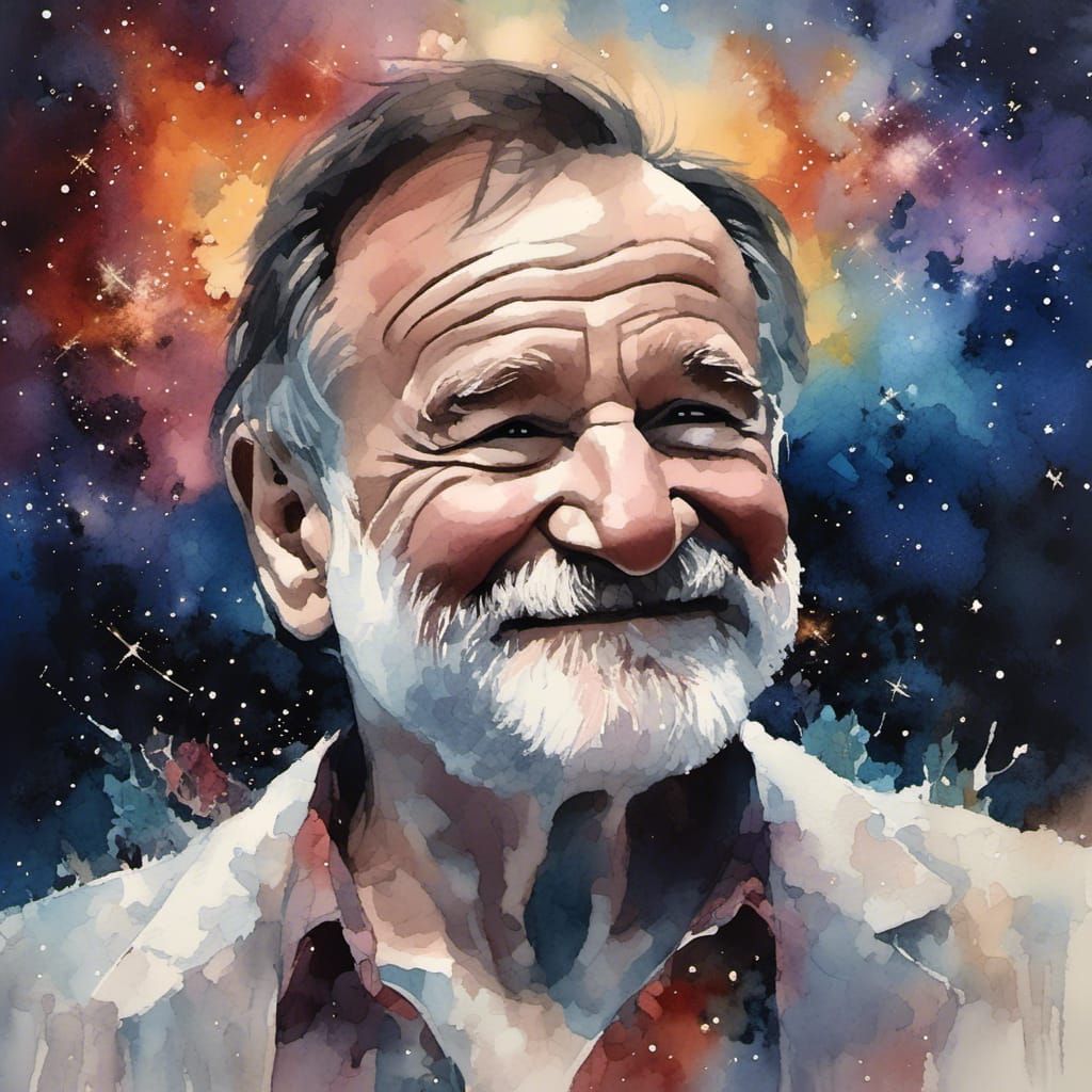 Celestial Angel Smiling in Starry Sky