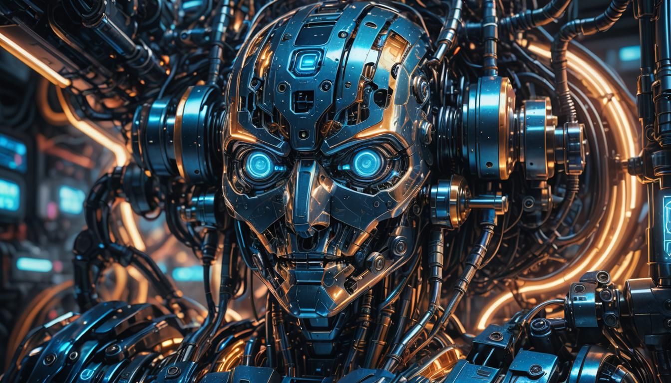 Futuristic Robot Close-Up: Hyperdetailed Digital Art