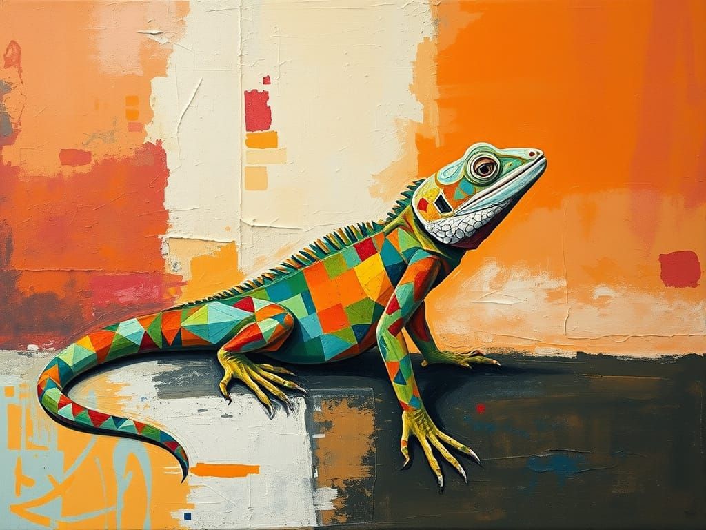 Iguana Abstract in Vibrant Geometric Hues