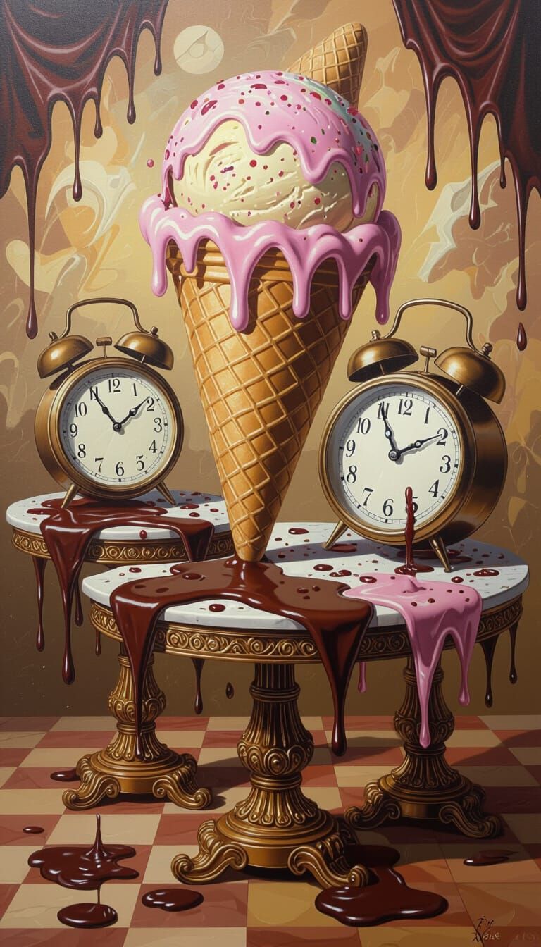 Surreal Melting Clocks Oil Painting