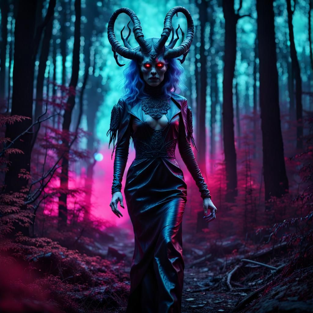 Ethereal Demon Woman in a Horror Forest