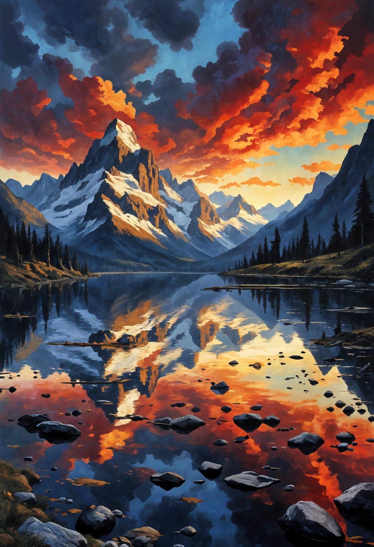 Romantic Mountain Landscape Reflection