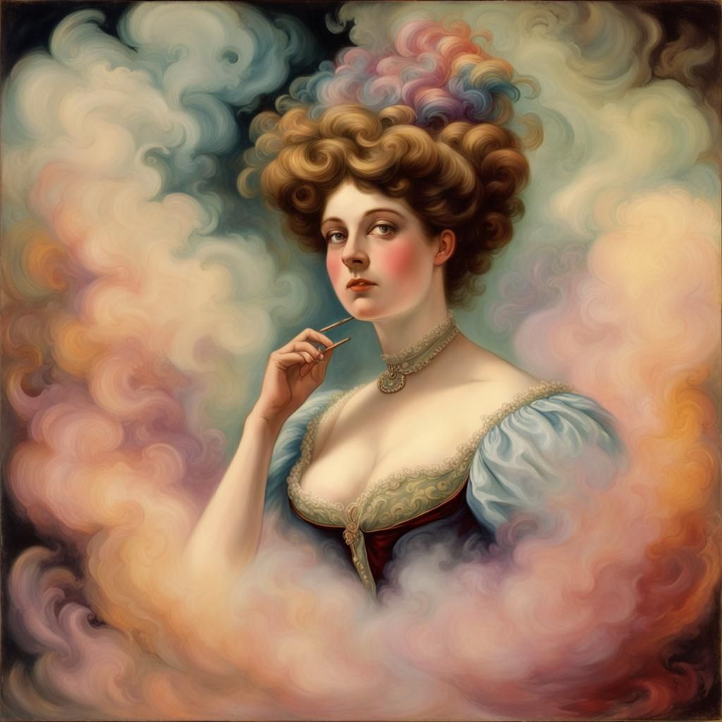 Victorian Woman in Smoke, Art Nouveau Style