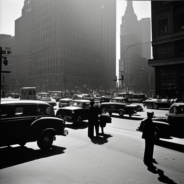 Monochrome City Street Scene in Classic Style