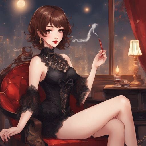 Japanese Woman in Black Lingerie, Portrait