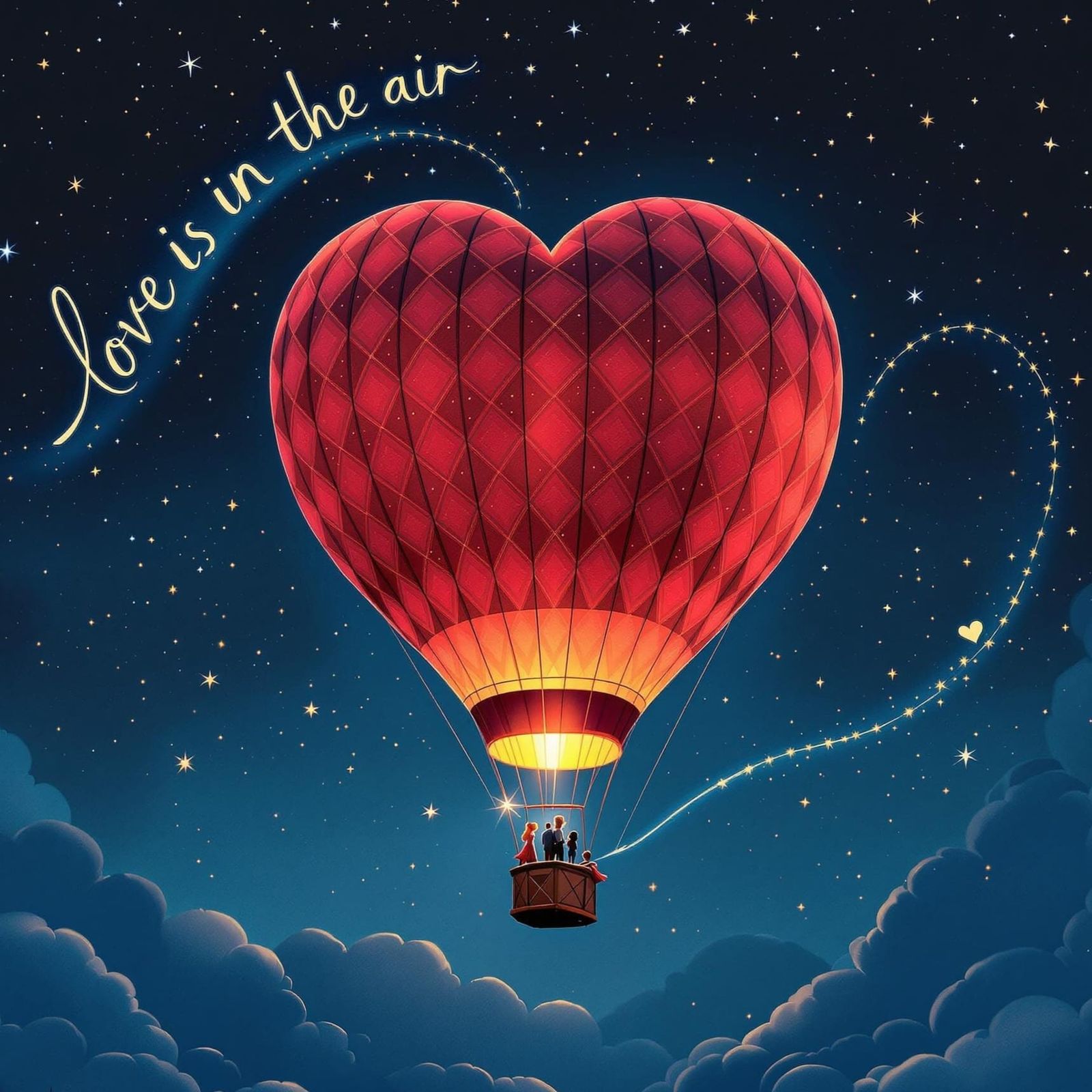 Romantic Hot Air Balloon Soars in the Night Sky