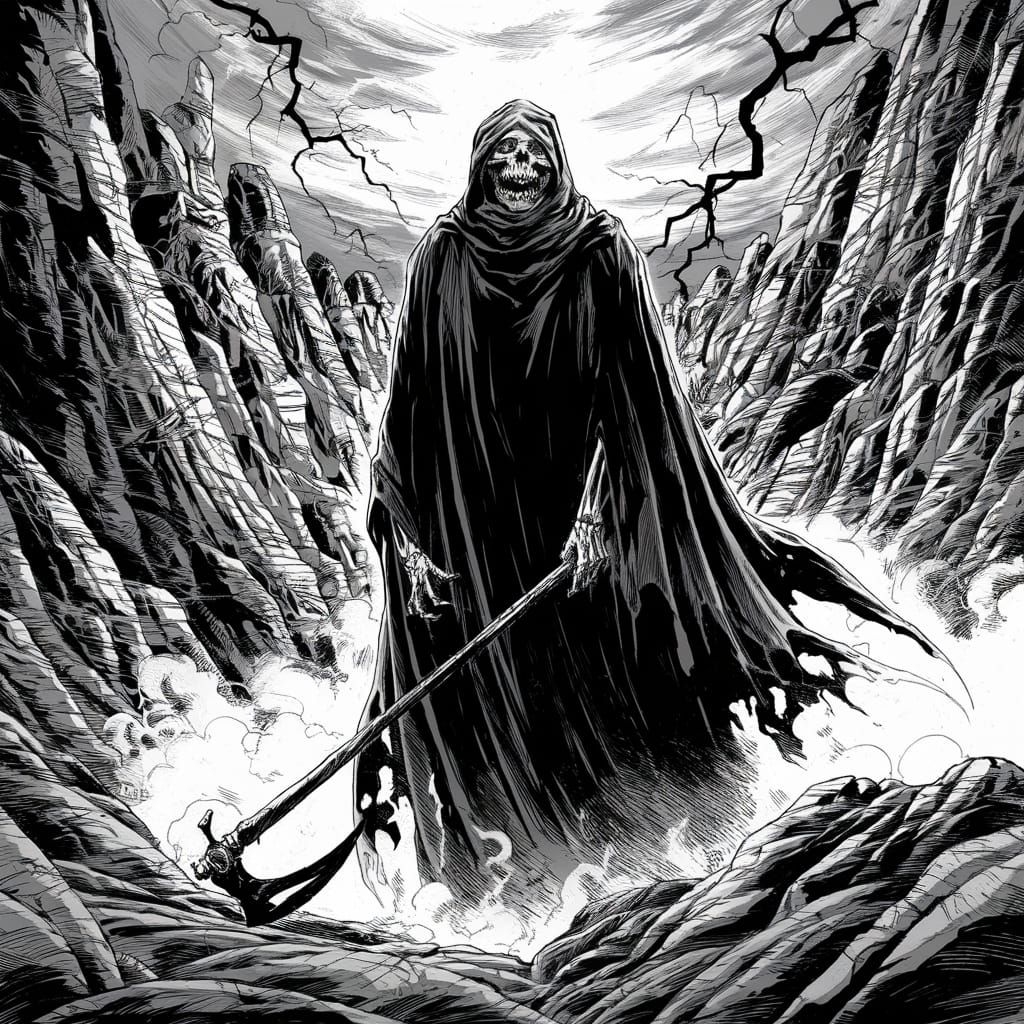 Ethereal Skeleton Warrior in Dark Robe