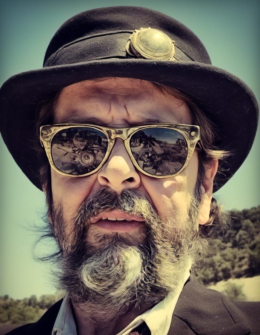 Steampunk Gentleman with Top Hat in Psychedelic Art