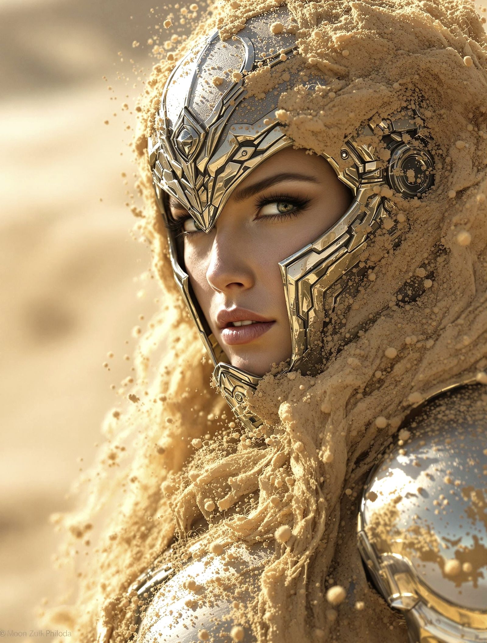 Surreal Portrait of a Sand Goddess in a Cyberpunk Aesthetic