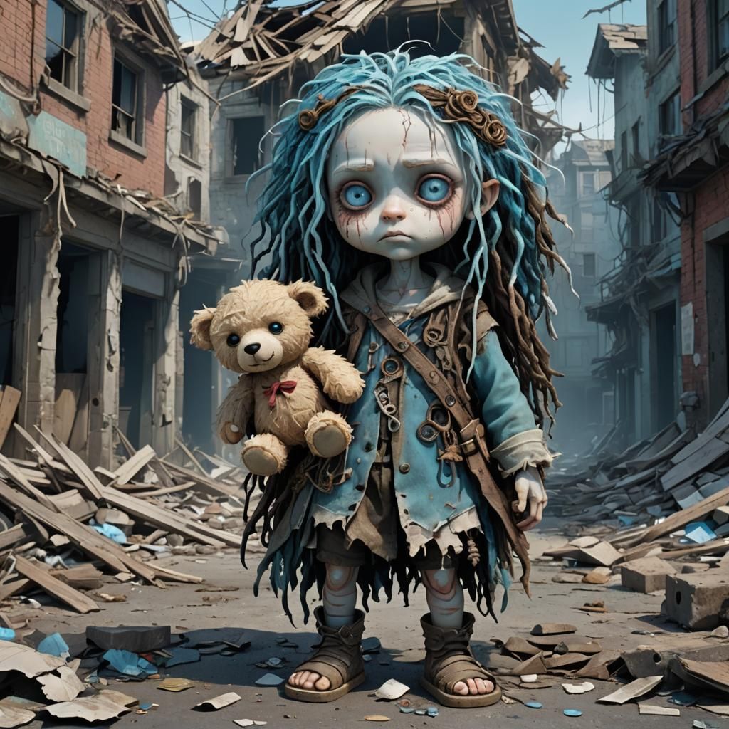 Sad Sprite in Destroyed City, Burton-esque 3D Render