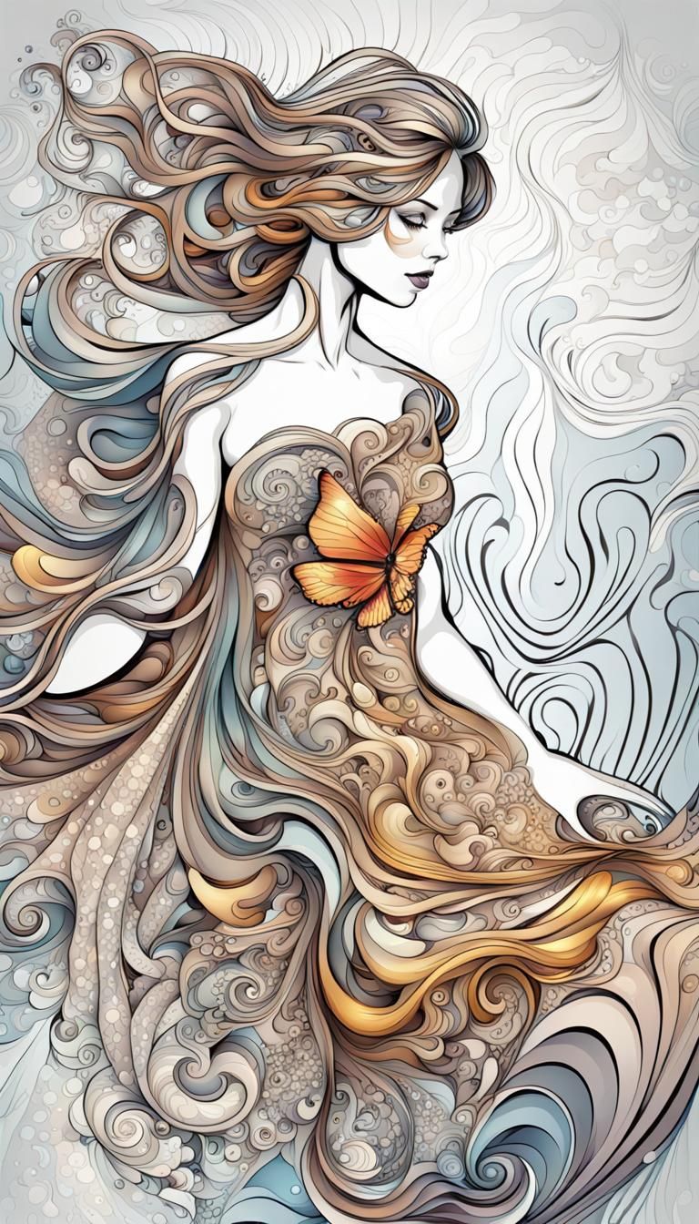 Flying Butterfly Woman in Abstract Vector Style
