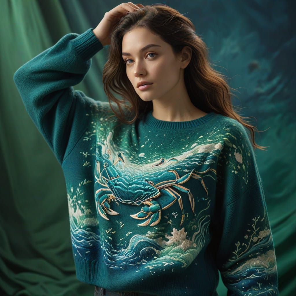 Cozy Dolman Sleeve Sweater with Ocean Embroidery