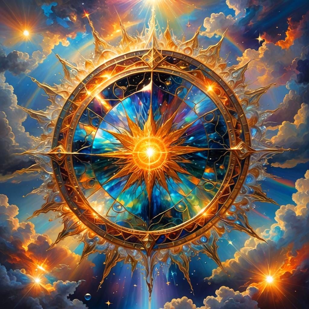 Rainbow Energy Circle on Deep Water, Digital Painting