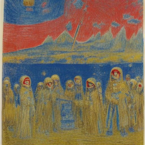 Martian Choir Singer with Space Cars, Ensor & Barlach Style